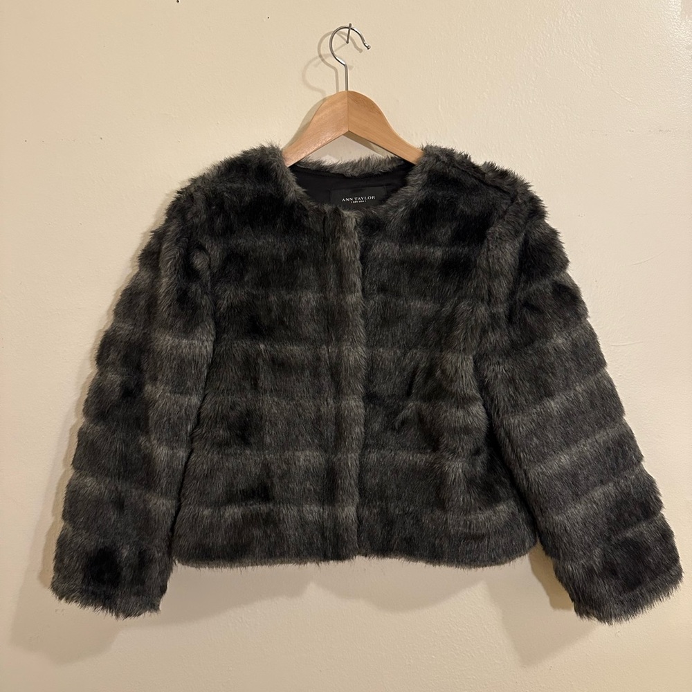 Ann Taylor Gray Faux Fur Jacket